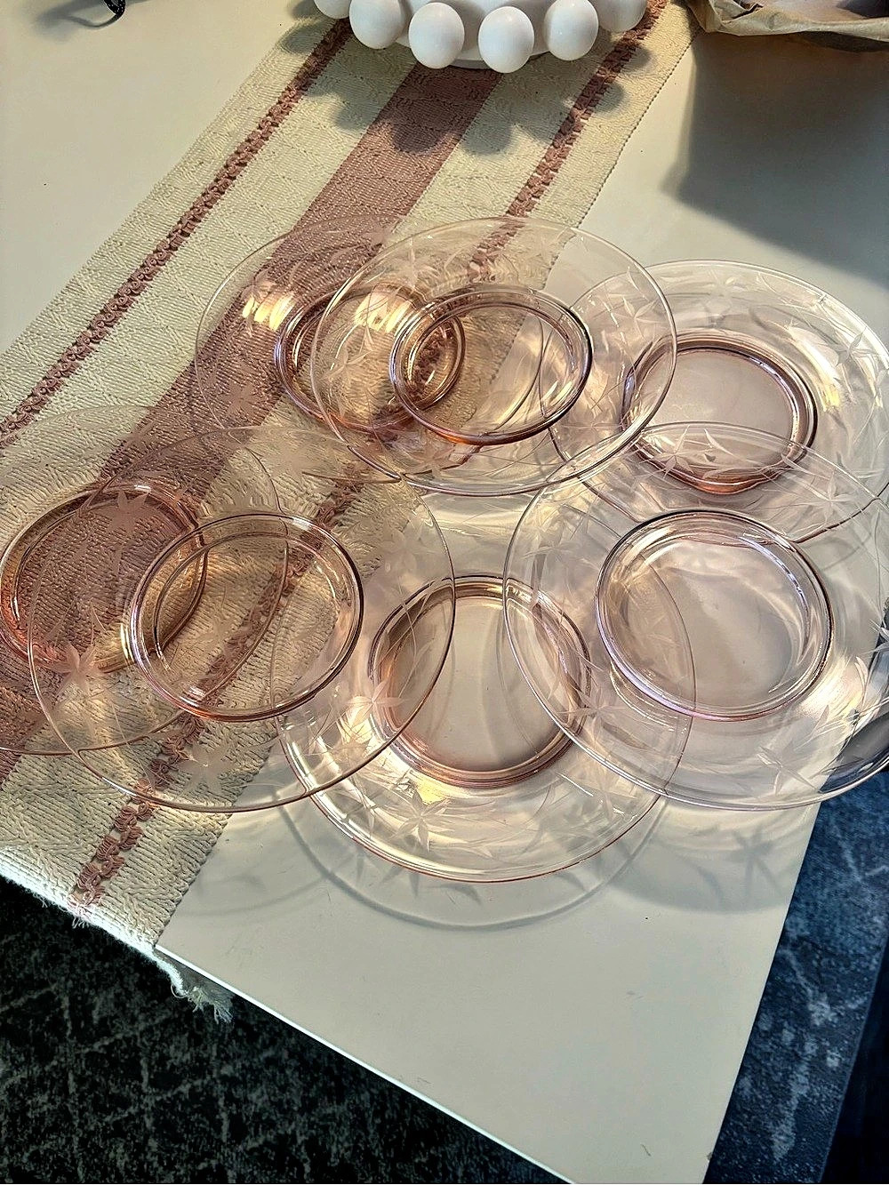 Vintage Pink & Clear Glass Depression Glass Plate Set8